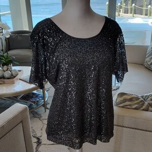 St. John Black Sequin Blouse